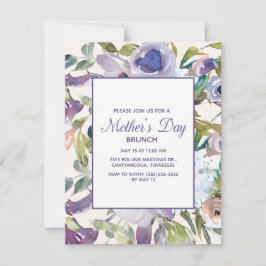 Convite Elegante Roxo Poeirento Floral Dia das Mães