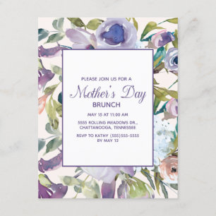Convite Elegante Roxo Poeirento Floral Dia das Mães