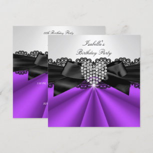 Convite Elegante Roxo Preto Branco Diamante Festa de Anive
