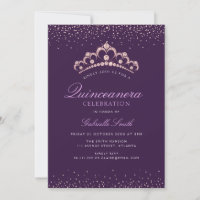 convite elegante roxo Quinceanera