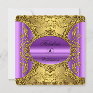 Convite Elegante Roxo Rosa Dourado Elite Fabuloso 50º