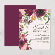 Elegante Roxo Rosa Dourado Floral Script Doce 16