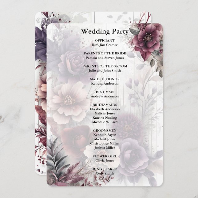 Convite Elegante, roxo, rosa e cerimônia de casamento marr (Frente/Verso)