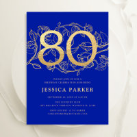 Elegante Royal Blue 80 Birthday