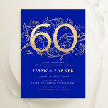 Convite Elegante Royal Blue Dourado 60º aniversário<br><div class="desc">Elegante ouro azul real 60º convite de aniversário. Design feminina moderna personalizável,  com sotaques botânicos rosas e ouro brilhante falso. Simples cartão de convite floral perfeito para uma comemoração de um na moda. Personalize com seus próprios detalhes. Impressos convites Zazzle ou modelo de impressão digital instantânea para download.</div>