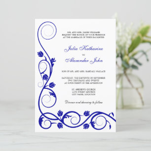 Convite Elegante Royal Blue e White Swirls