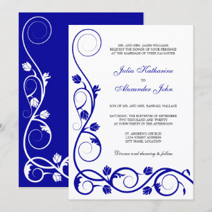Convite Elegante Royal Blue e White Swirls