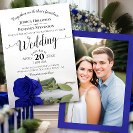 Convite Elegante Royal Blue Rosa com Photo Wedding