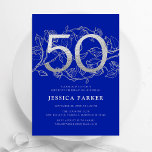 Convite Elegante Royal Blue Silver 50º aniversário<br><div class="desc">Elegante convite da festa de 50 anos de prata azul real. Design feminina moderna personalizável, com sotaques botânicos rosas e prata brilhante fraca. Simples cartão de convite floral perfeito para uma comemoração de um na moda. Personalize com seus próprios detalhes. Impressos convites Zazzle ou modelo de impressão digital instantânea para...</div>