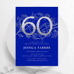 Convite Elegante Royal Blue Silver 60º aniversário<br><div class="desc">Elegante convite da festa de 60 anos de prata azul real. Design feminina moderna personalizável, com sotaques botânicos rosas e prata brilhante fraca. Simples cartão de convite floral perfeito para uma comemoração de um na moda. Personalize com seus próprios detalhes. Impressos convites Zazzle ou modelo de impressão digital instantânea para...</div>