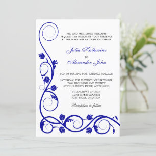 Convite Elegante Royal Blue Swirls