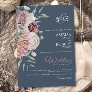 Convite Elegante Royal Dusty Rosa Floral