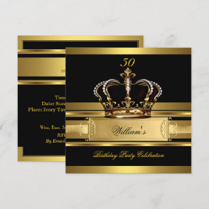 Convite Elegante Royal Preto Dourado Aniversário Príncipe