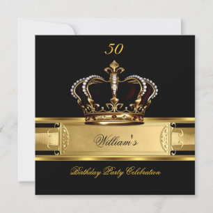 Convite Elegante Royal Preto Dourado Aniversário Príncipe