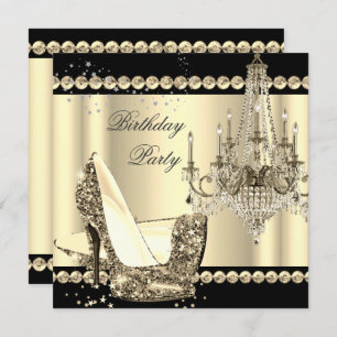 Convite Elegante Royal Sepia Dourada Cream Chandelier Part