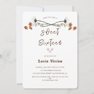 Convite Elegante Royal Wildflower Sweet 16 Festa de aniver