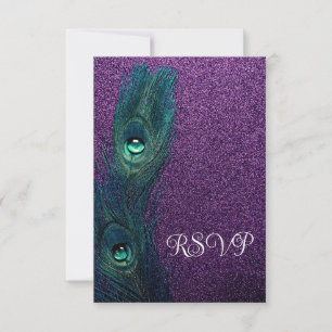 Convite Elegante RSVP de casamento de pavão azul turquesa