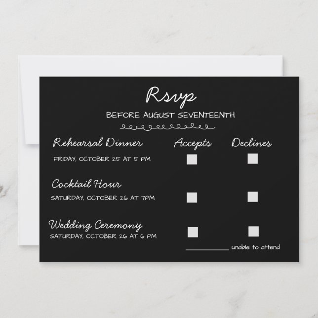 Convite Elegante RSVP de Casamento Manuscrito Multi-Evento (Frente)