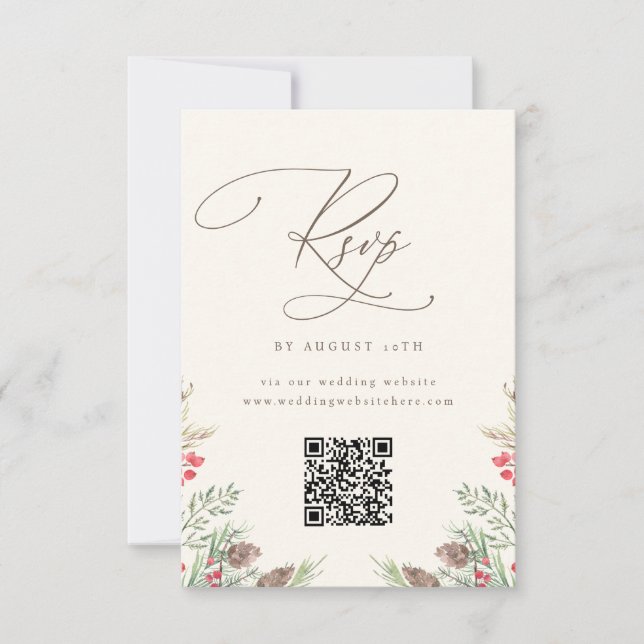 Convite Elegante RSVP de Código QR de Aquarela de Verde de (Frente)