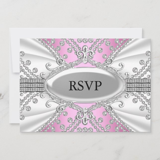 Convite Elegante RSVP de Diamante Rosa (Frente)