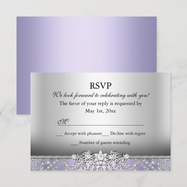 Convite Elegante RSVP de Diamante Roxo (Frente/Verso)