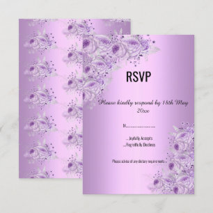 Convite Elegante RSVP floral Lilás Prata Moderno