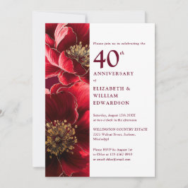 Convite Elegante Ruby Red E Dourado Floral 40º Aniversário