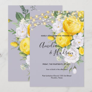 Convite Elegante Russo acende casamento Floral Amarelo