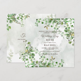 Convite Elegante Russo Eucalyptus Deixa Casamento Verde
