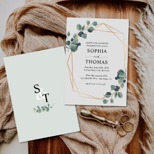 Convite Elegante Russo Eucalyptus Deixa Casamento Verde