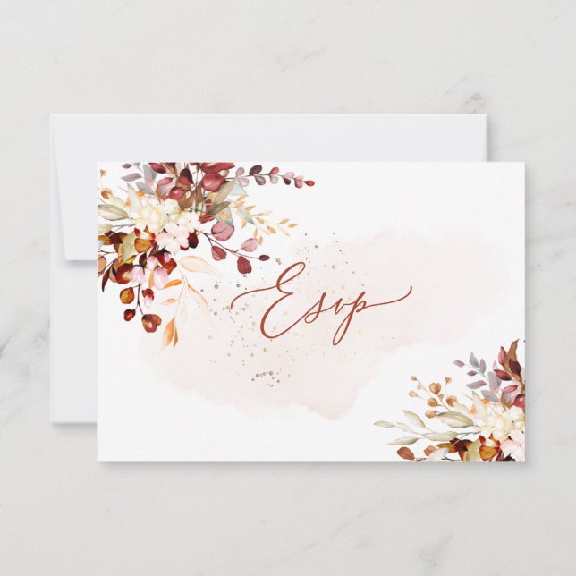Convite Elegante Rust Orange Fall Eucalyptus, RSVP de Refe (Verso)