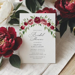 Convite Elegante Rustic Burgundy Chá de panela Floral
