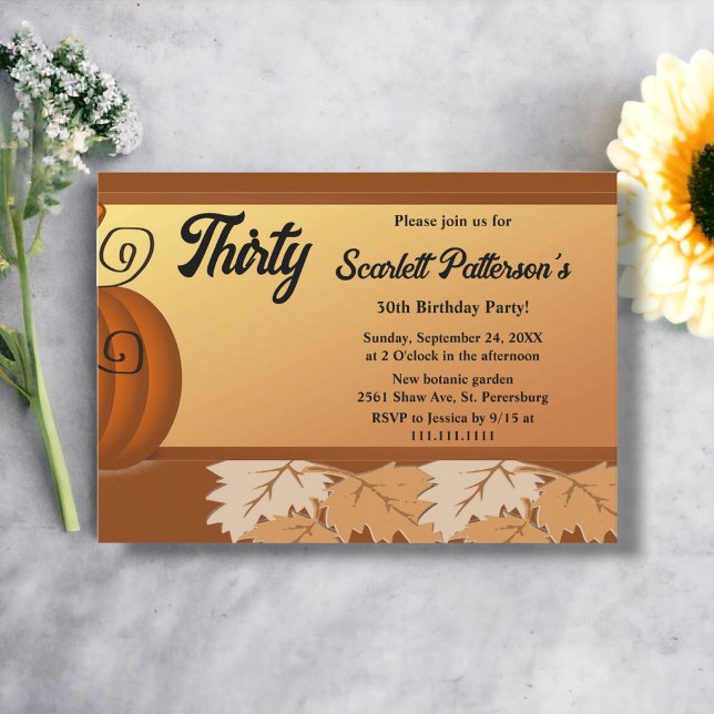 Convite Elegante Rustic Fall Deixa aniversário de 30 anos  (Criador carregado)