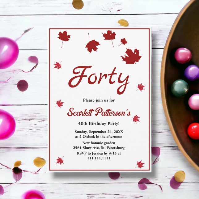 Convite Elegante Rustic Fall Deixa aniversário de 40 anos  (Criador carregado)