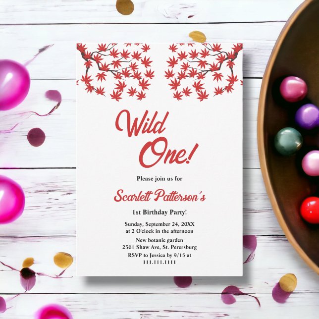 Convite Elegante Rustic Fall Red Deixa primeiro aniversari (Criador carregado)