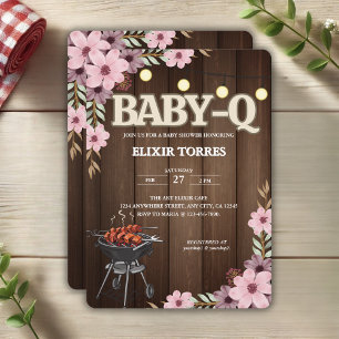 Convite Elegante Rustic Floral Baby-Q Grill Chá de fraldas