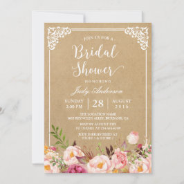 Convite Elegante Rustic Floral Frame Kraft | CHÁ DE PANELA