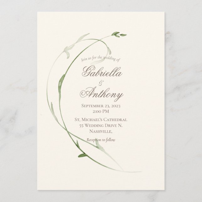 Convite Elegante Rustic Foilage deixa Casamento Verde (Frente)