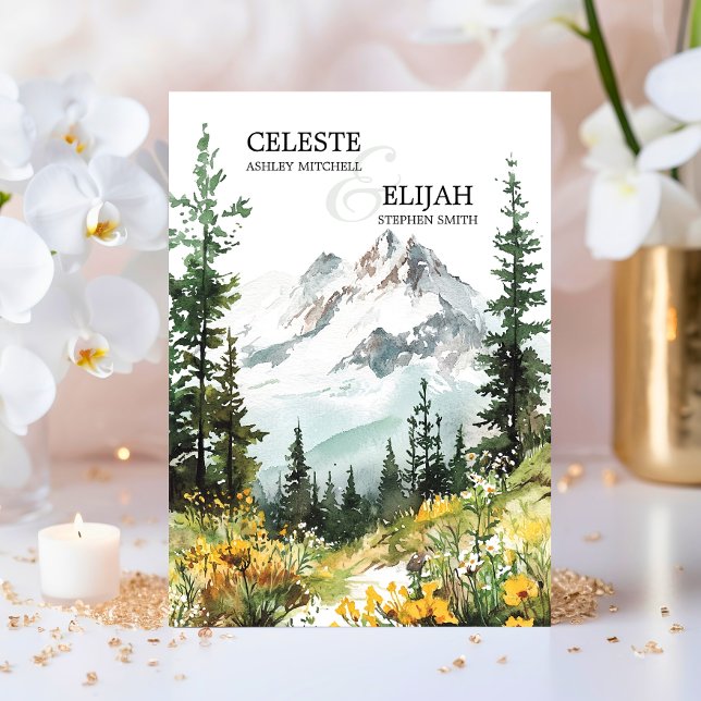 Convite Elegante Rustic Mountain Wildflower QR WEDDING (Elegant Rustic Mountain Wildflowers QR code WEDDING Invitation)