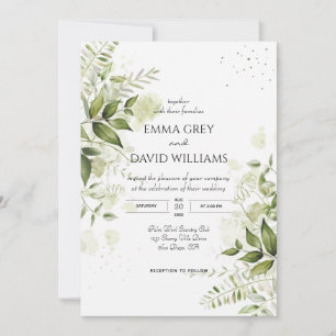 Convite Elegante Rustic Watercolor Deixa Casamento Verde