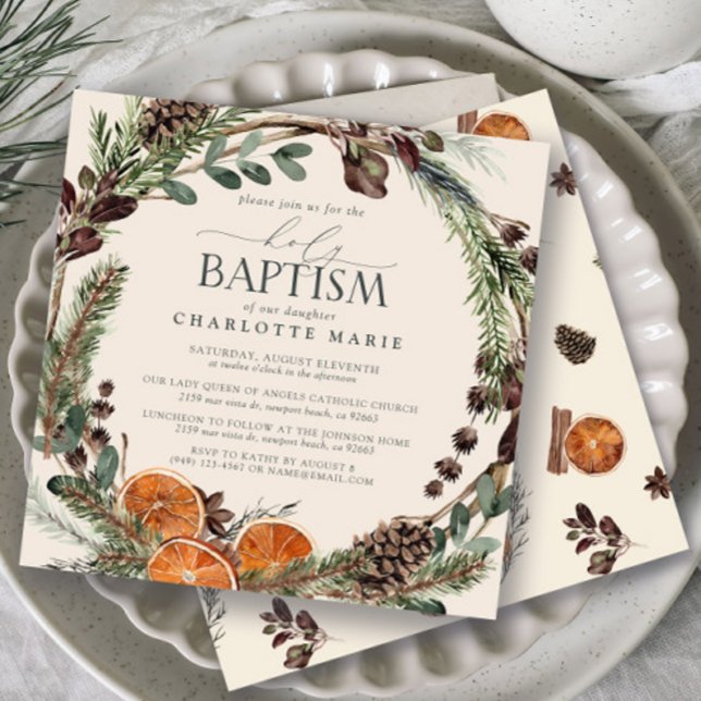 Convite Elegante Rustic Watercolor Greenerescência Santa B (Baptism Invitation!)