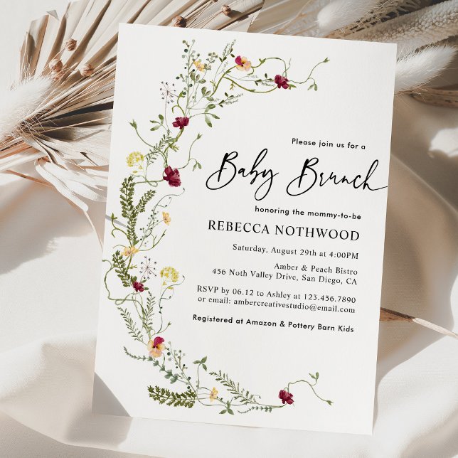 Convite Elegante Rustic Wreath Wildflower Baby Brunch (Criador carregado)