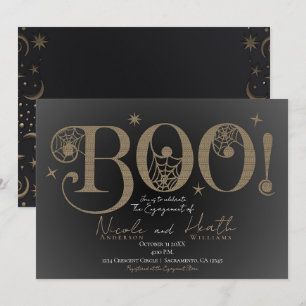 Convite Elegante Rústico BOO Mágico Compromisso de Hallowe