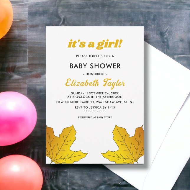 Convite Elegante Rústico Folhas Douradas Queda Chá de fral (Criador carregado)