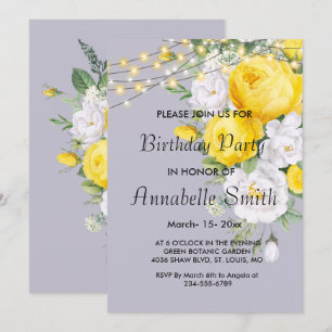Convite Elegante Rústico Luz Amarelo Aniversário Floral