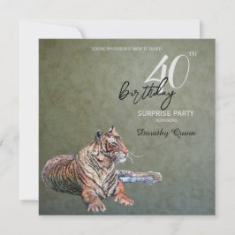Convite Elegante Sage Dourada Tiger Surprise Festa de aniv