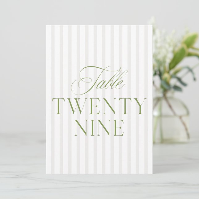 Convite Elegante Sage Green & Beige Wedding 29 Table Numbe (Em pé/Frente)