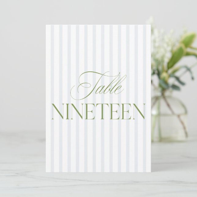 Convite Elegante Sage Green & Blue Wedding 19 Table Number (Em pé/Frente)