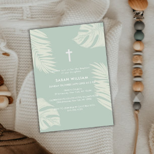 Convite Elegante Sage Green Boho deixa um batismo cruzado
