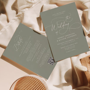 Convite Elegante Sage Green Código QR Tudo em um Casamento